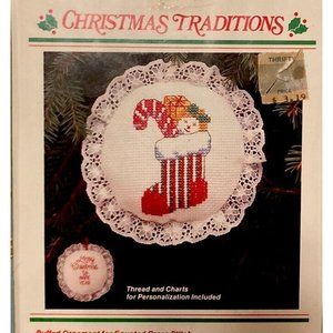 VTG WonderArt Counted Cross Stitch Kit Christmas Stocking Ornament # 5594 NIP